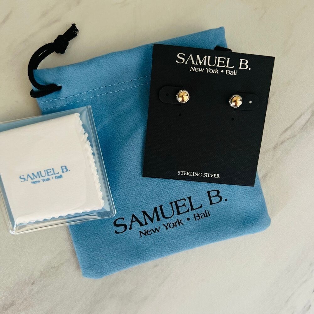 SAMUEL B. Sterling Silver & 18K Yellow Gold Round Stud Earrings, GOLD,‎ NWT - Picture 9 of 13